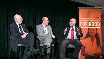 President Jonathan Veitch with Barry Posen '74 and Steven E. Miller '74 at the Oxy Campaign for Good Boston Event