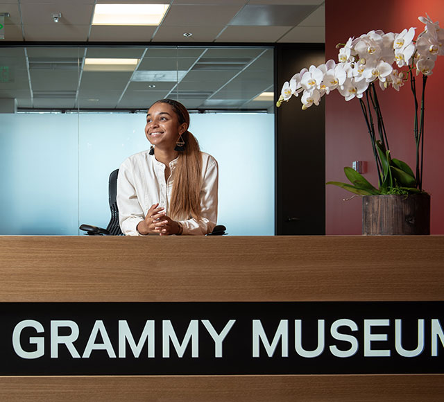 An Oxy student intern at the Grammy Museum