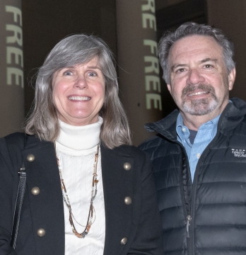 Jane and Bob Ettinger, who established the Ettinger Projected Poetry and Art Project, on November 30, 2018, in the courtyard between Fowler and Johnson halls.